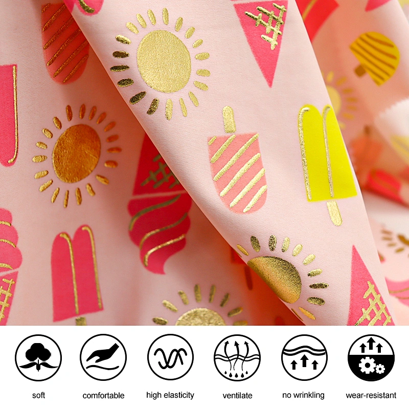 Polyester nylon high elastic stamping gold needle knitted fabric