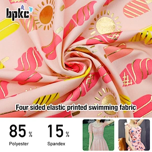 Polyester nylon high elastic stamping gold needle knitted fabric