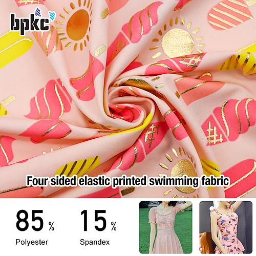 Polyester nylon high elastic stamping gold needle knitted fabric